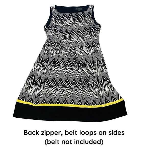 Jessica Howard Black and White Chevron Midi Dress with Yellow Accents - Picture 4 of 8